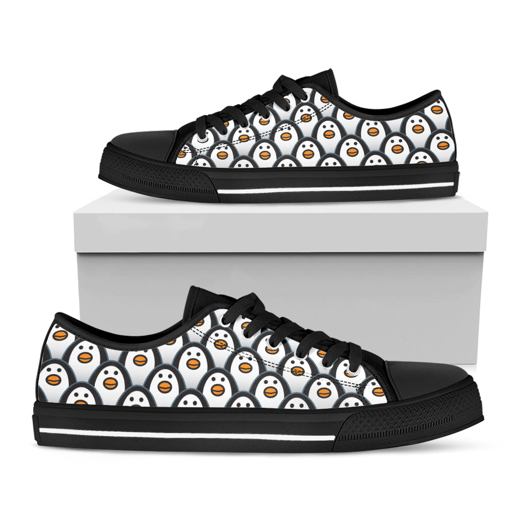 Cute Penguin Face Pattern Print Black Low Top Shoes
