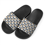 Cute Penguin Face Pattern Print Black Slide Sandals