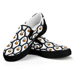 Cute Penguin Face Pattern Print Black Slip On Shoes