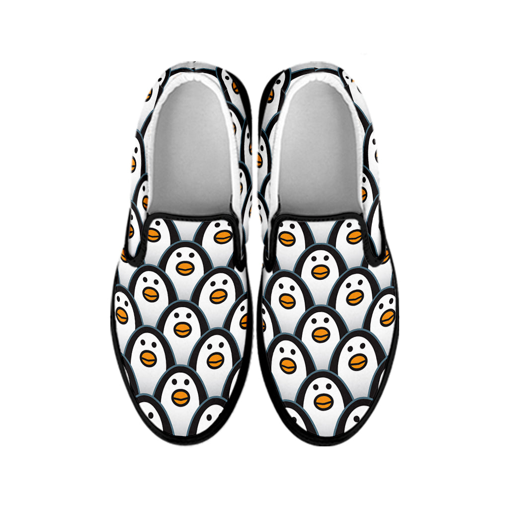 Cute Penguin Face Pattern Print Black Slip On Shoes