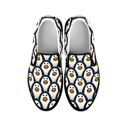 Cute Penguin Face Pattern Print Black Slip On Shoes