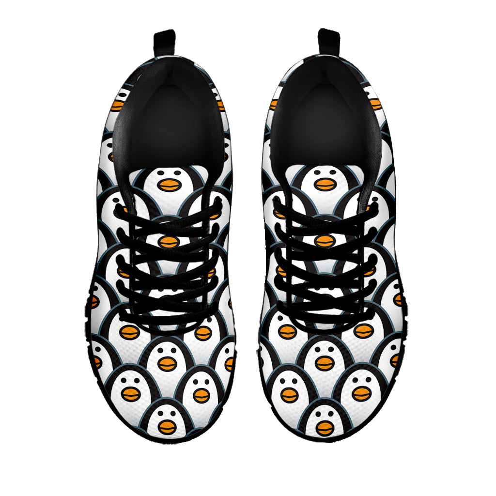 Cute Penguin Face Pattern Print Black Sneakers