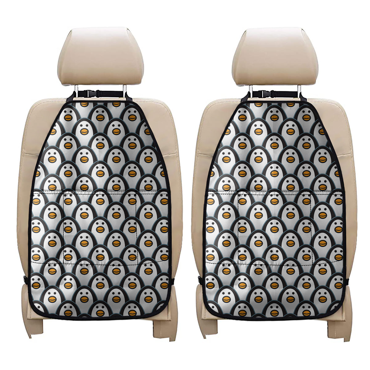 Cute Penguin Face Pattern Print Car Seat Organizers
