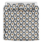 Cute Penguin Face Pattern Print Duvet Cover Bedding Set