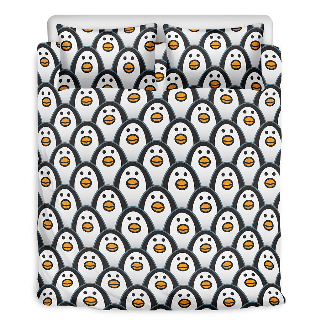 Cute Penguin Face Pattern Print Duvet Cover Bedding Set