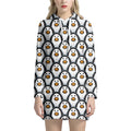 Cute Penguin Face Pattern Print Pullover Hoodie Dress