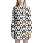Cute Penguin Face Pattern Print Hoodie Dress