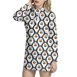 Cute Penguin Face Pattern Print Hoodie Dress