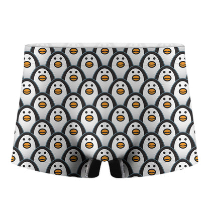 Cute Penguin Face Pattern Print Men's Boxer Briefs