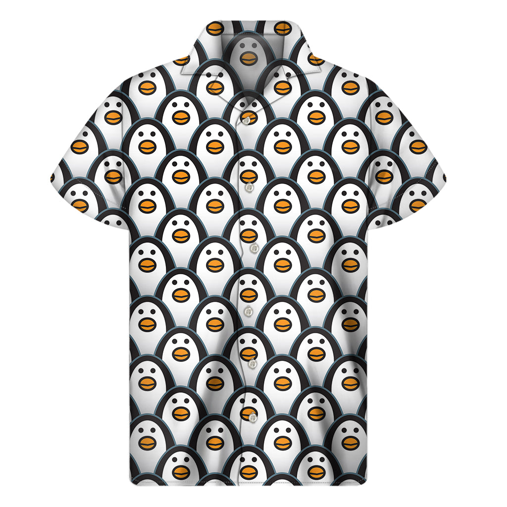 Cute Penguin Face Pattern Print Men's Short Sleeve Shirt