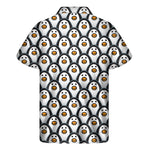 Cute Penguin Face Pattern Print Men's Short Sleeve Shirt