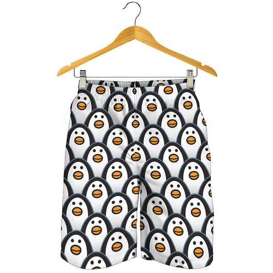 Cute Penguin Face Pattern Print Men's Shorts