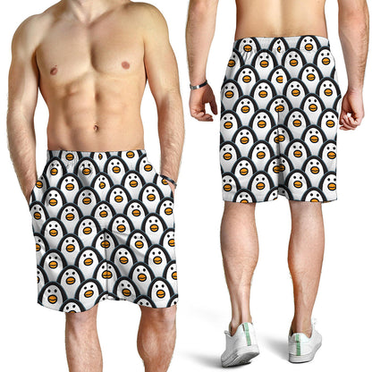 Cute Penguin Face Pattern Print Men's Shorts