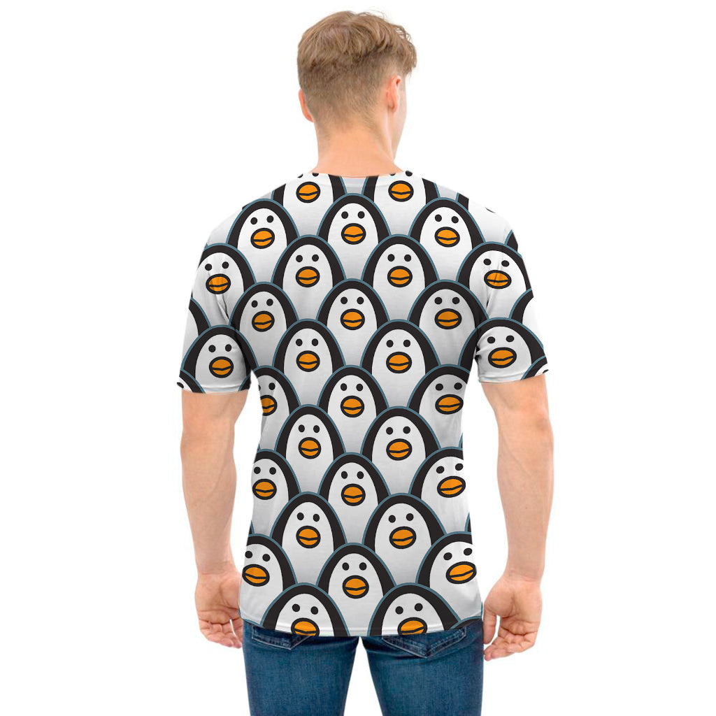 Cute Penguin Face Pattern Print Men's T-Shirt