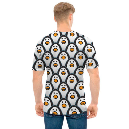 Cute Penguin Face Pattern Print Men's T-Shirt