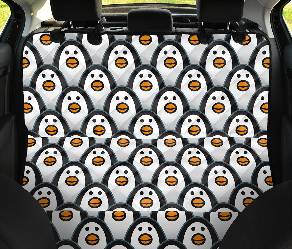 Cute Penguin Face Pattern Print Pet Car Back Seat Cover