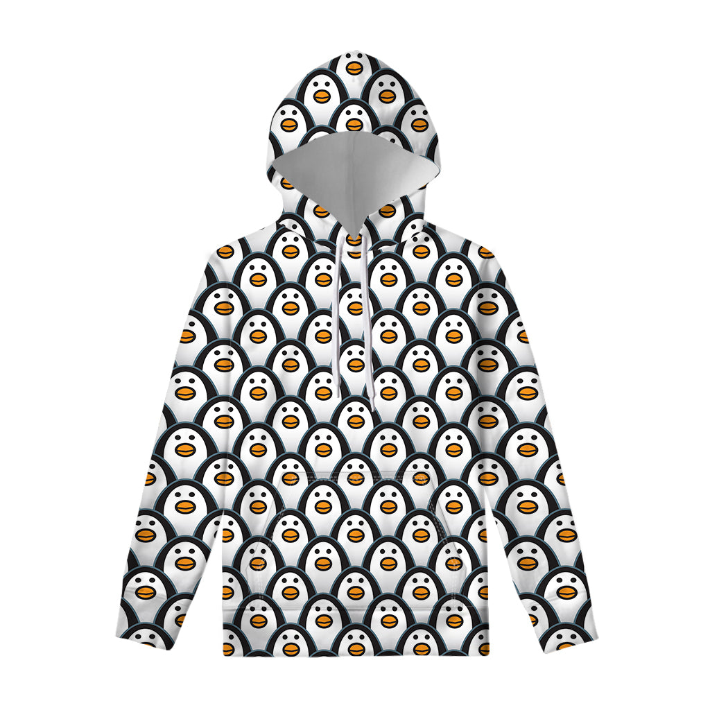 Cute Penguin Face Pattern Print Pullover Hoodie