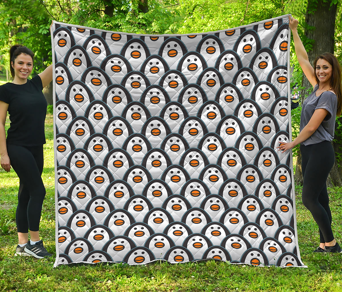 Cute Penguin Face Pattern Print Quilt