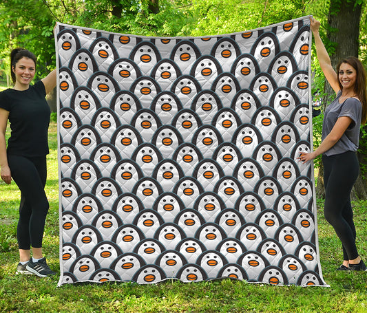 Cute Penguin Face Pattern Print Quilt