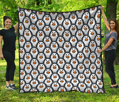 Cute Penguin Face Pattern Print Quilt