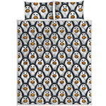 Cute Penguin Face Pattern Print Quilt Bed Set