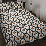 Cute Penguin Face Pattern Print Quilt Bed Set