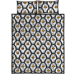 Cute Penguin Face Pattern Print Quilt Bed Set
