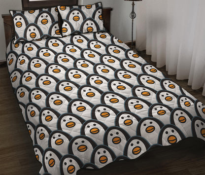 Cute Penguin Face Pattern Print Quilt Bed Set