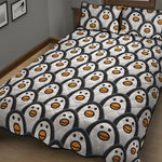 Cute Penguin Face Pattern Print Quilt Bed Set