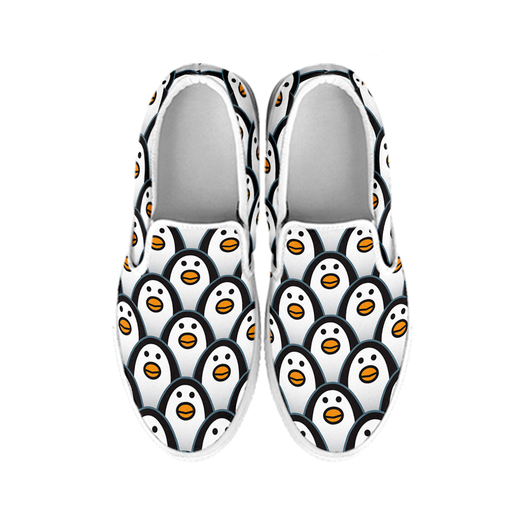 Cute Penguin Face Pattern Print White Slip On Shoes