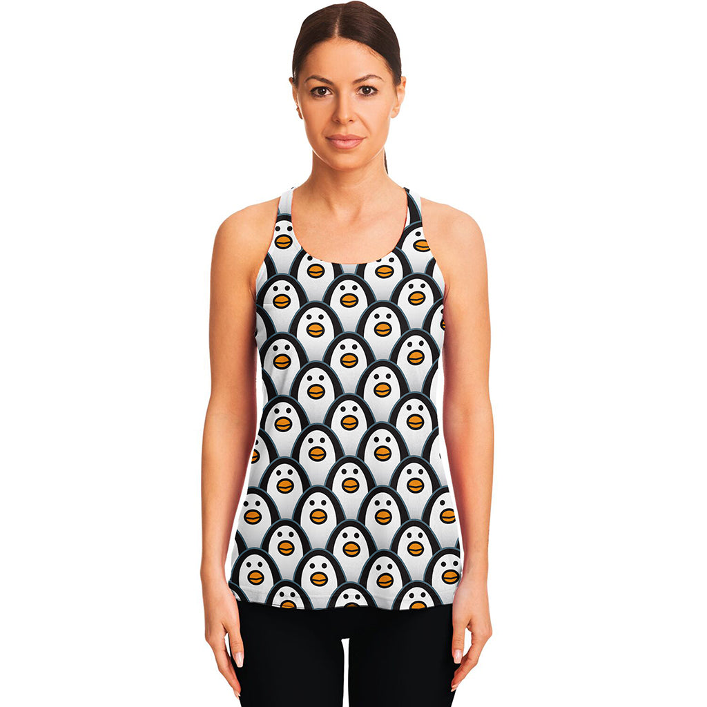 Cute Penguin Face Pattern Print Women's Racerback Tank Top