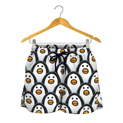 Cute Penguin Face Pattern Print Women's Shorts