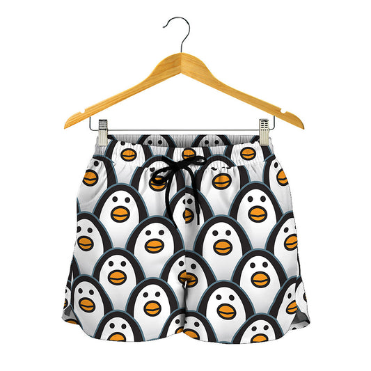 Cute Penguin Face Pattern Print Women's Shorts