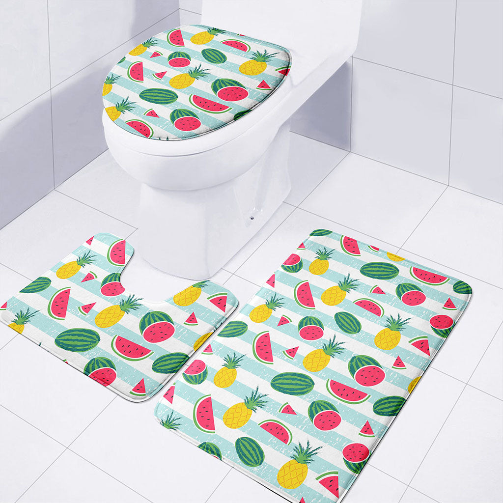 Cute Pineapple Watermelon Pattern Print 3 Piece Bath Mat Set