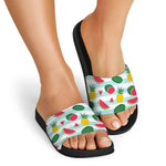 Cute Pineapple Watermelon Pattern Print Black Slide Sandals