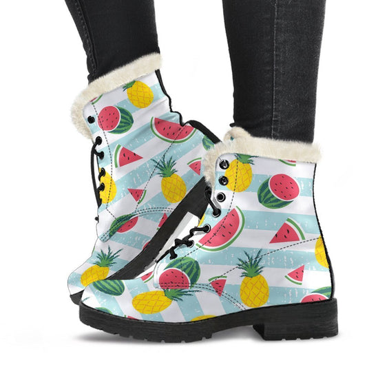 Cute Pineapple Watermelon Pattern Print Comfy Boots GearFrost