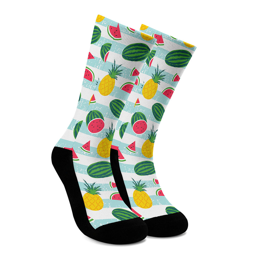 Cute Pineapple Watermelon Pattern Print Crew Socks