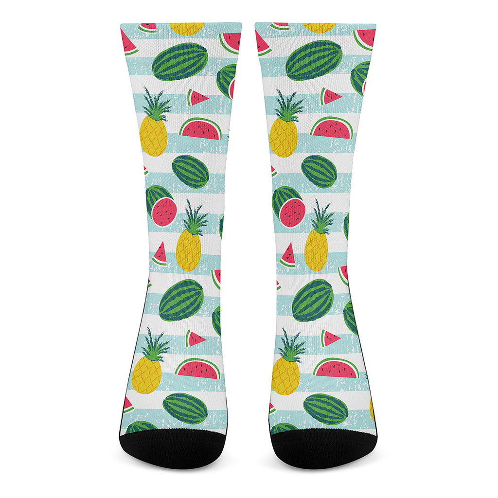 Cute Pineapple Watermelon Pattern Print Crew Socks