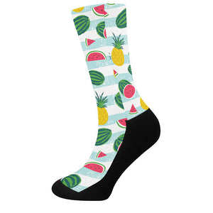 Cute Pineapple Watermelon Pattern Print Crew Socks