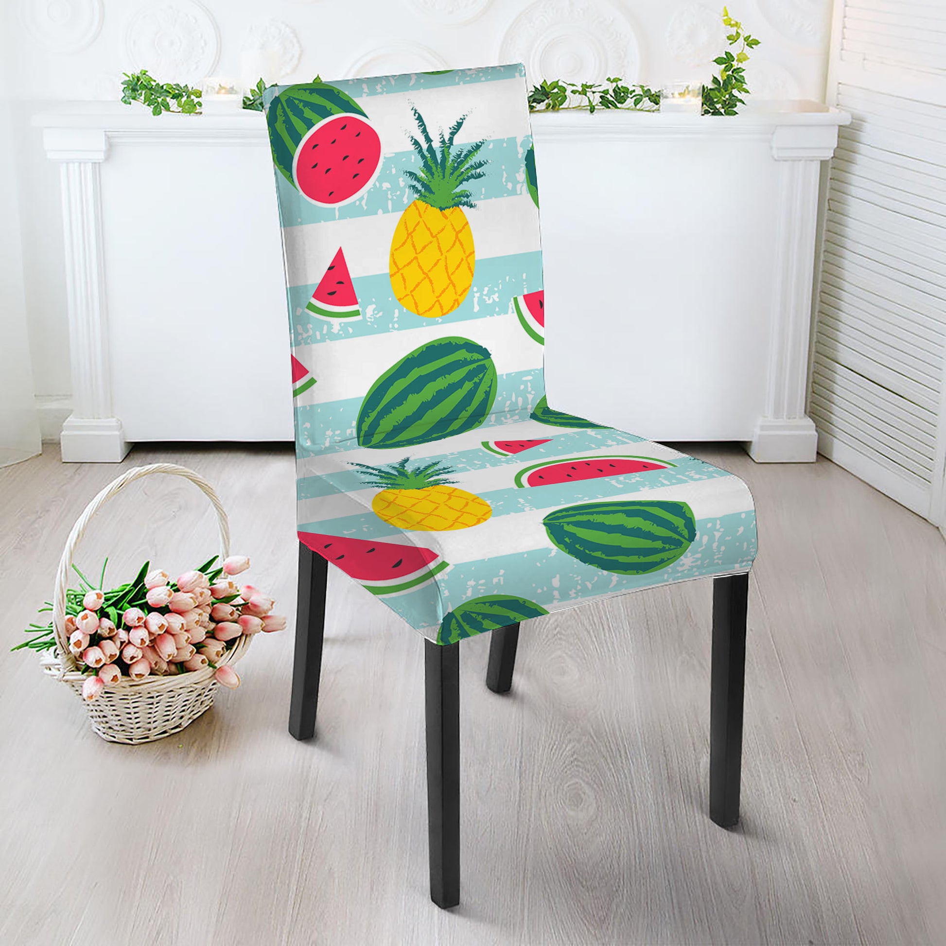 Cute Pineapple Watermelon Pattern Print Dining Chair Slipcover