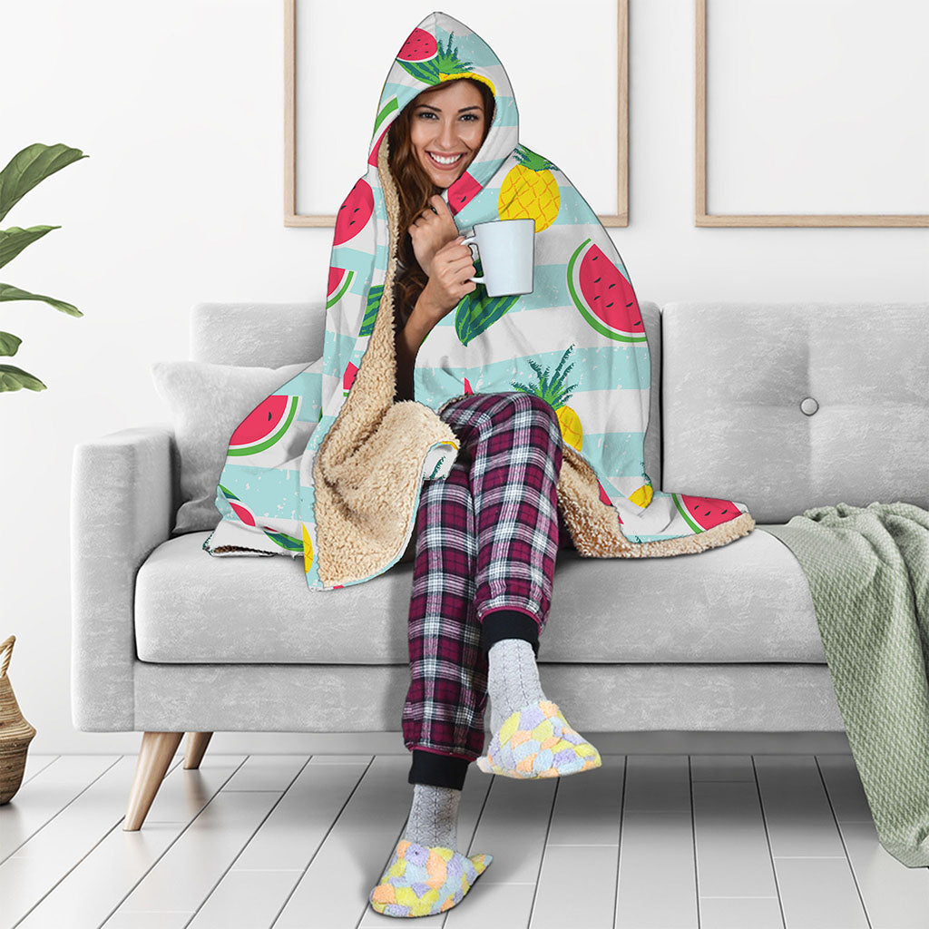 Cute Pineapple Watermelon Pattern Print Hooded Blanket