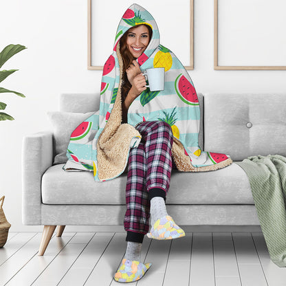 Cute Pineapple Watermelon Pattern Print Hooded Blanket