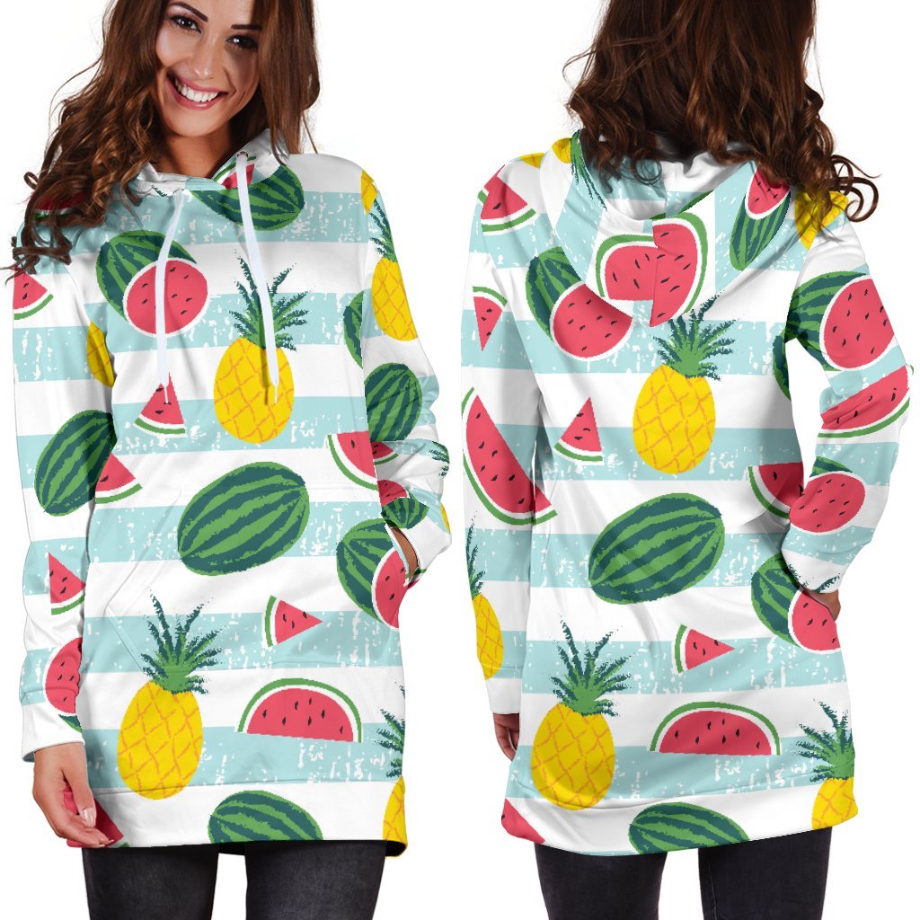 Cute Pineapple Watermelon Pattern Print Hoodie Dress GearFrost