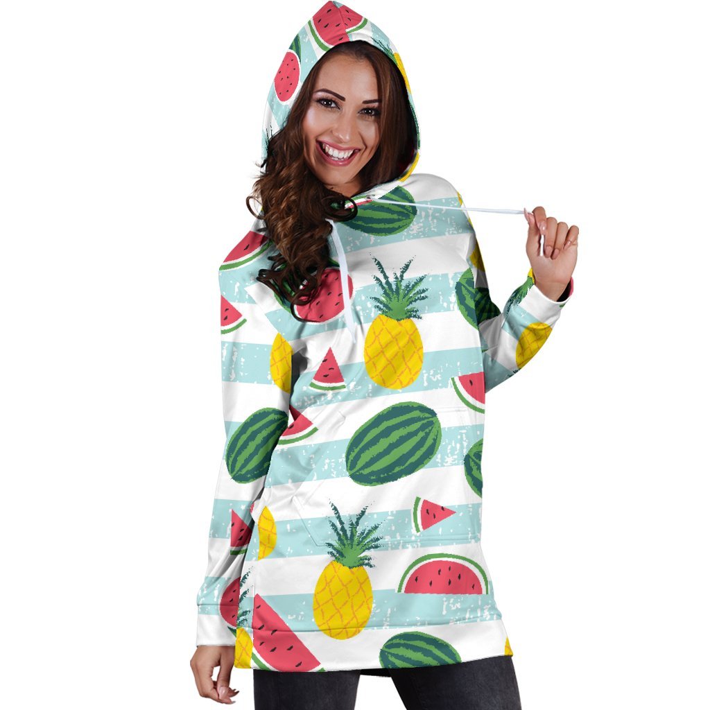 Cute Pineapple Watermelon Pattern Print Hoodie Dress GearFrost