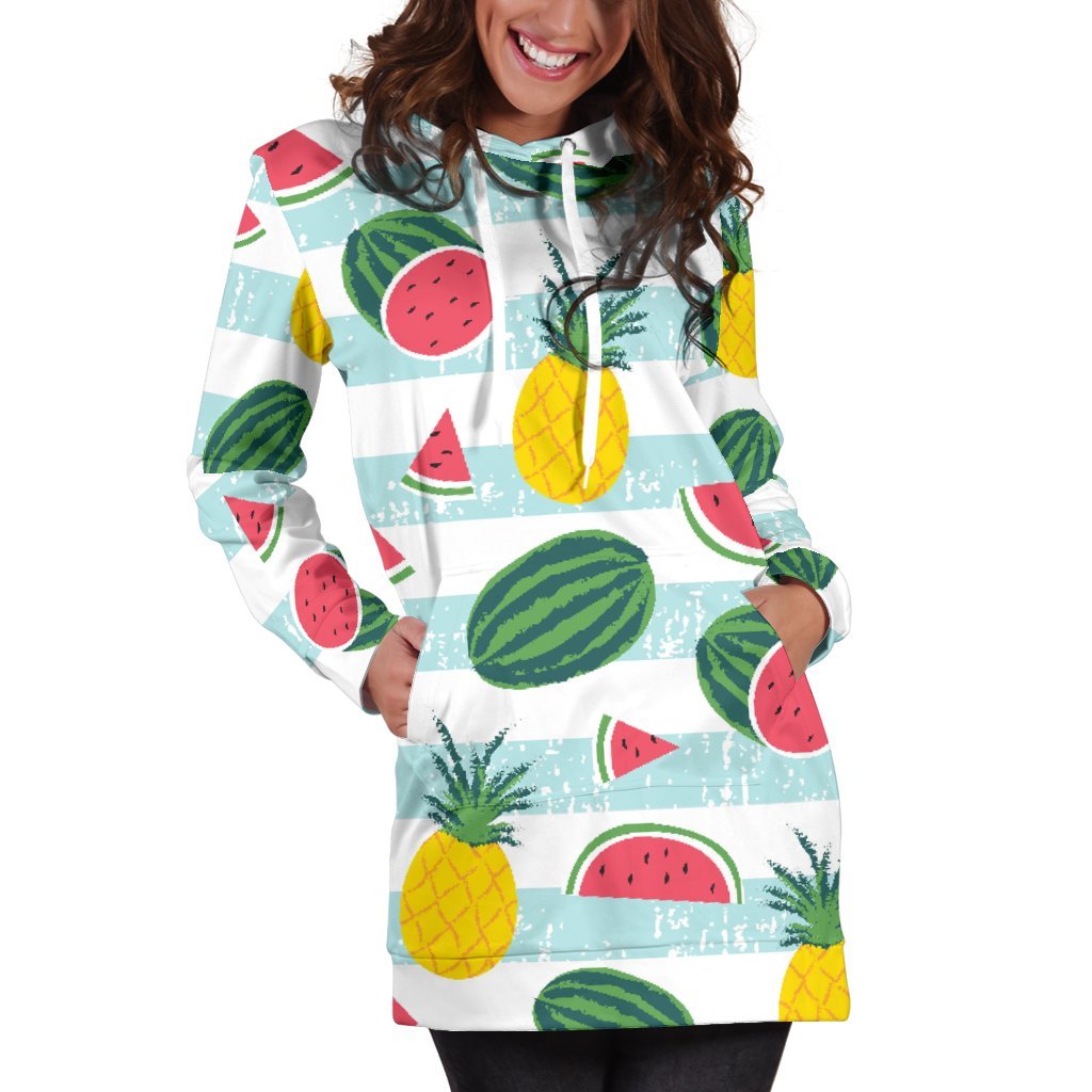 Cute Pineapple Watermelon Pattern Print Hoodie Dress GearFrost