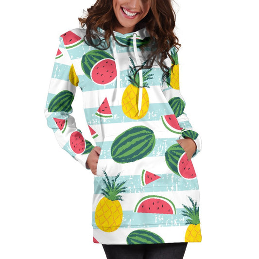 Cute Pineapple Watermelon Pattern Print Hoodie Dress GearFrost