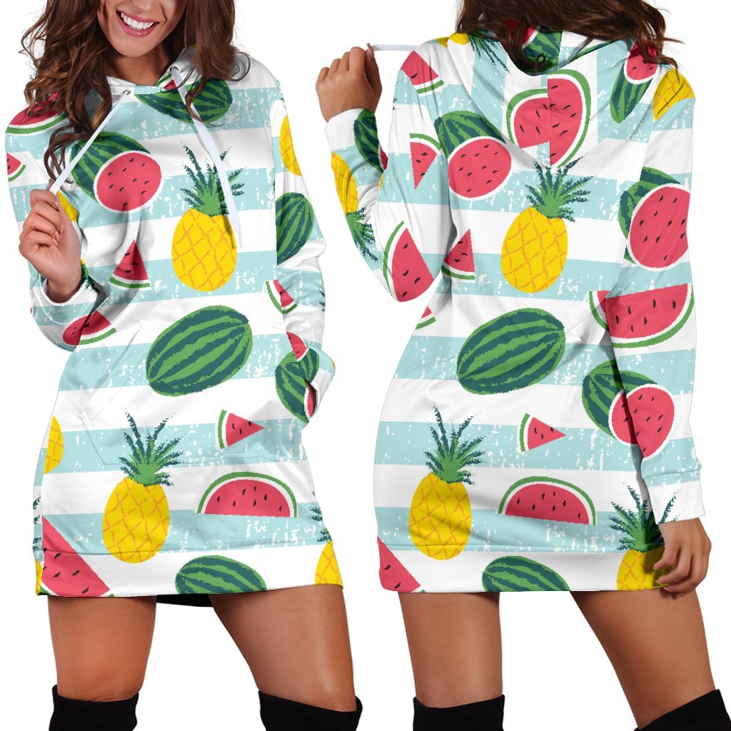 Cute Pineapple Watermelon Pattern Print Hoodie Dress GearFrost