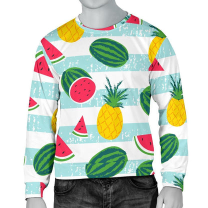 Cute Pineapple Watermelon Pattern Print Men's Crewneck Sweatshirt GearFrost