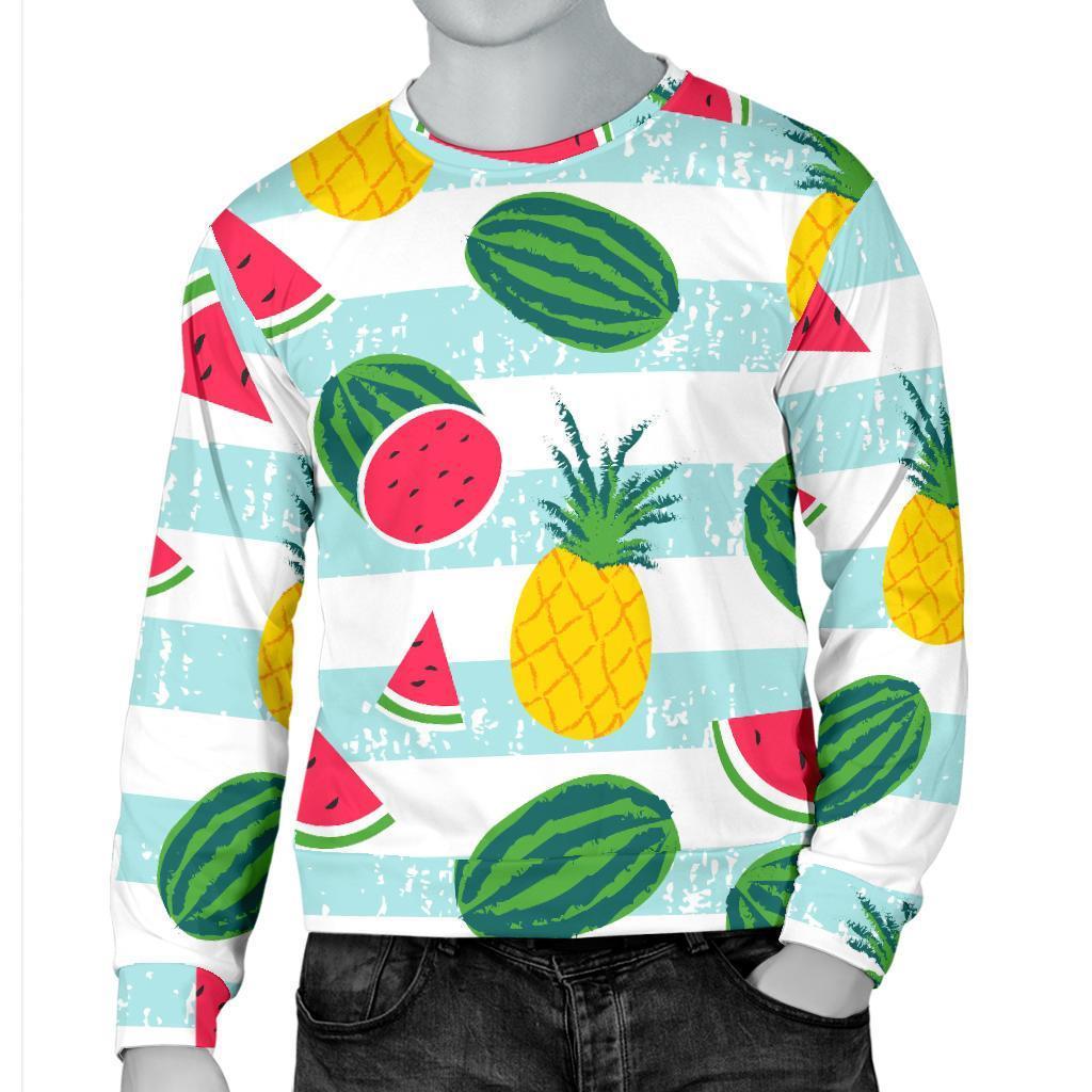 Cute Pineapple Watermelon Pattern Print Men's Crewneck Sweatshirt GearFrost