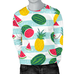 Cute Pineapple Watermelon Pattern Print Men's Crewneck Sweatshirt GearFrost